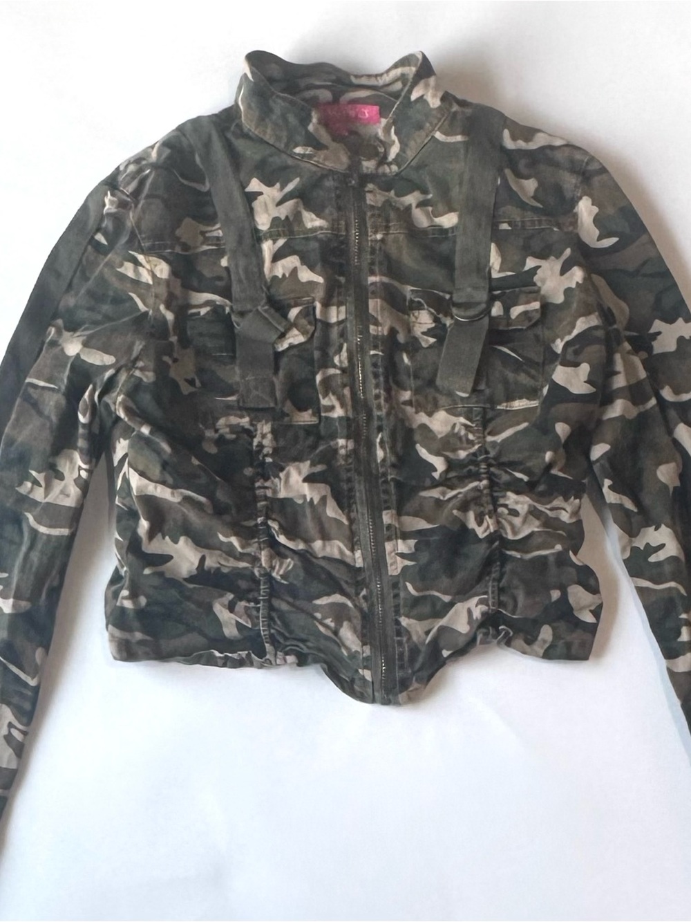 Y2K Jennyfer Camo Utility Jacket Cropped Military Grunge Zip Up M